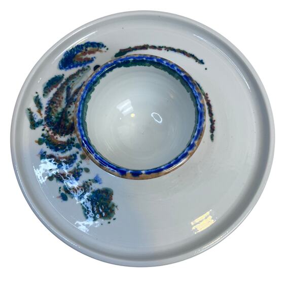 Handcrafted Stoneware Chip and Dip Dish Lobster Crayfish Hand-painted‎ 10" - Picture 3 of 4